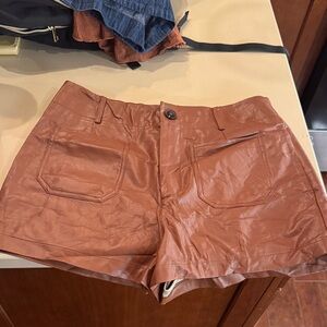 Maeve Colette Leather High-Rise Women's Shorts in Rust